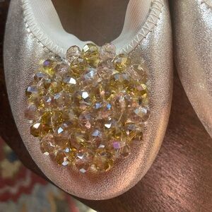 Gold Ballet Flats with Gold Crystal Embellishment